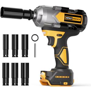 1200N.m Impact Wrench for DeWalt 20V Battery (no battery), 20V 1/2 Cordless Impact Gun, 900Ft-lbs Electric Impact Driver with 3-Speed Control, 6 Pcs Impact Sockets Included, Tool Only