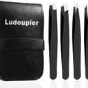 LUDOUPIER [4+1 Pieces] Tweezers Set with Travel Case, Great Precision Upgrade Professional Anti-rust Alloy Tweezers for Women & Men Multi-purpose as Eyebrows Facial Hair Ingrown Hair Removal