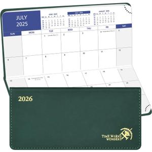 POPRUN Pocket Monthly Calendar 2025-2026, Slim Size 3.25" x 6.75", 18-Month Small Monthly Planner with Tear-Off Corners for Purse, PU Leather Softcover - Forest Green
