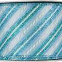 MEEDEE Blue Diagonal Stripe Ribbon 2.5 Inch Blue Satin with Turquoise and Teal Glitter Wired Ribbon for Wreath Bow, Topper Bow, Tree, Garlands (10 Yards)