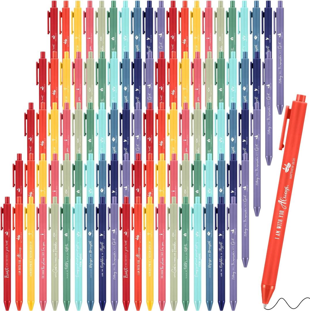 Engrowtic 100 Pcs Christian Mothers Day Bulk Bible Verse Pens Inspirational Quotes Scripture Ballpoint Pens Gift for Bible Women Sunday School Study(Rainbow Color)