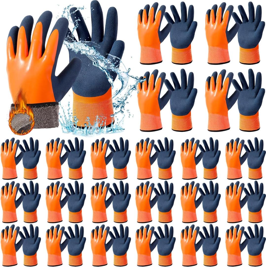 Geyoga Waterproof Winter Work Gloves Bulk for Men and Women Freezer Gloves Thickened Thermal Insulated for Cold Weather (Orange)