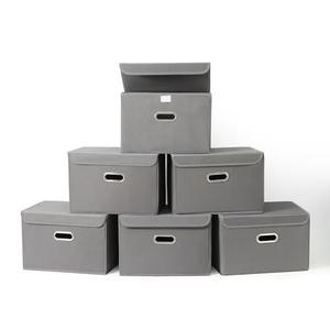 SEVENDOME Fabric Foldable Collapsible Storage Cube Bin Organizer Basket with Lid, Handles, Removable Divider for Home, Closet (Grey, 6Pcs)