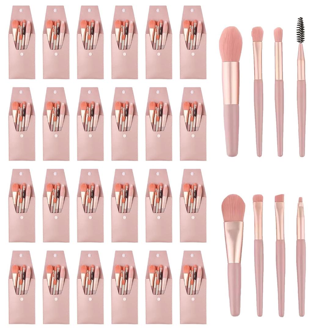 24 Sets Travel Makeup Brush Set Bridesmaid Gift Face Make Up Brushes Angled Blush Brush Foundation Brush with Travel Makeup Bag for Wedding Bridal Gift (Pink)