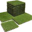 XLX TURF Artificial Grass Turf Interlocking Deck Tiles Set 18 PCS - 12"x12" Thick Synthetic Fake Grass Self-draining Mat Floor for Dog Kennel Indoor/Outdoor Use