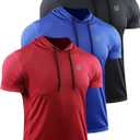 NELEUS Dry Fit Workout Athletic Muscle Tank Top Running Shirts with Hoods (Medium, 5084 Black/Blue/Red, 3 Pack)