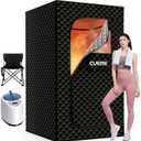 Sauna Box, Portable Steam Sauna, Portable Sauna for Home with 3L 1200W Steamer, 9 Levels, Folding Chair, Extra Large Size (2.6' x 2.6' x 5.9'), Full Body Sauna Tent for Relaxation, Detoxification (Black)