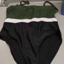 AI'MAGE Women's One Piece Swimsuit Color Block Bathing Suit Square Neck Swim Suits Vintage Retro Swimwear, Green Black, Large