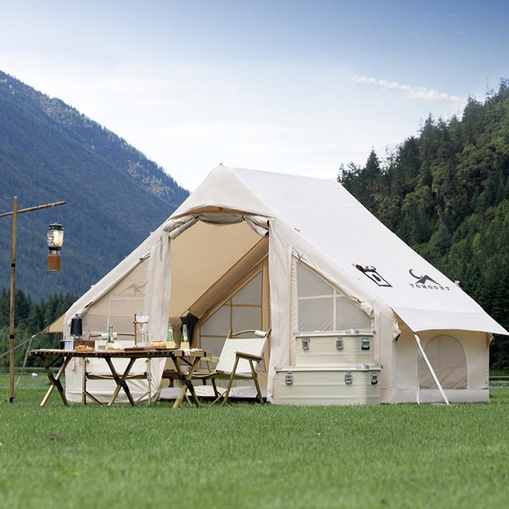 TOMOUNT Inflatable Tent Glamping Tent for Family Camping 9.8 * 6.8 * 6.5ft High 3-4 Person Air Tent with Pump Blow up