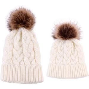 Yinuoday 2PCS Mother&Baby Hat Parent-Child Hat Family Matching Cap Winter Warmer Knit Wool Beanie Ski Cap (One Size, White)