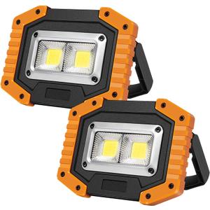 OTYTY LED Work Light 2-Pack, 30W 1500LM Portable Rechargeable Flood Lights with Magnetic Base, 4200mAh Battery for Outdoor, Camping, Hiking, Emergency, Car Repairing, Job Site Lighting (W840 Yellow)