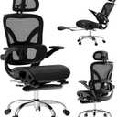 Alllion Ergonomic Mesh Office Chair, Home Desk Chair Comfy High Back with Adjustable Lumbar Support, 3D Headrest, Flip-up Arms, Big and Tall Reclining Computer Gaming Chairs for Men Women, Black