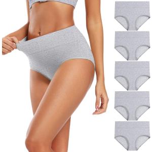 Molasus Women's Cotton Underwear High Waisted Full Coverage Ladies Panties, Medium, Grey-5pack