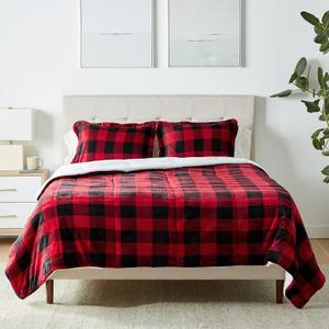 3 Piece Bedding Set, Micromink Sherpa, Ultra-Soft, Warm All Season Comforter, Full/Queen, Red Buffalo Plaid