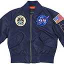 OYSTERBOY NASA MA-1 Flight Jacket Military Coat for Kids Boys (135cm（10T）, Replica Blue)