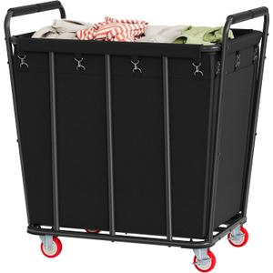 Hoctieon Large Laundry Cart with Wheels, 400L Heavy Duty Laundry Basket Organizer, Rolling Hamper Sorter for Clothes Storage, Industrial Dirty Clothes Hamper for Home & Hotel, Black (1 Section-400L)