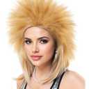 Spooktacular Creations Halloween Blond Spiked Rock in Roll Wig with Earrings and Necklace,80s Diva Wig Women Rockstar for Adult Big Spiky Hair Blond Rock Star Costume Cosplay Dress-up Party Accessory (Gold)