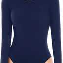 Walifrey Crew Neck Long Sleeve Bodysuit for Women Soft Stretchy Basic Shirts Bodysuits Tops (Medium, Navy)