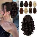Ponytail Extension, 9" Claw Clip in Short Curly Wavy Ponytails Hair Extensions Jaw Clip on Ponytail Hairpiece for Women Dark Brown