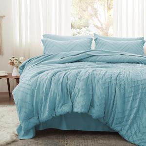 Anluoer Full Comforter Set, Light Blue Tufted Bed in a Bag 7 Pieces with comforters and Sheets, All Season Bedding Sets with 1 Comforter, 2 PillowShams, 2 Pillowcases, 1 Flat Sheet, 1 Fitted Sheet