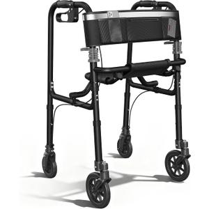 Walkers for Seniors, 4 Wheel Rollator Walker with Seat Supports 300lb,Aluminum Frame, Foldable Walker with 6" Backrest & Storage Bag, Height Adjustable, Lightweight Rolling Walker,Only 12LBS