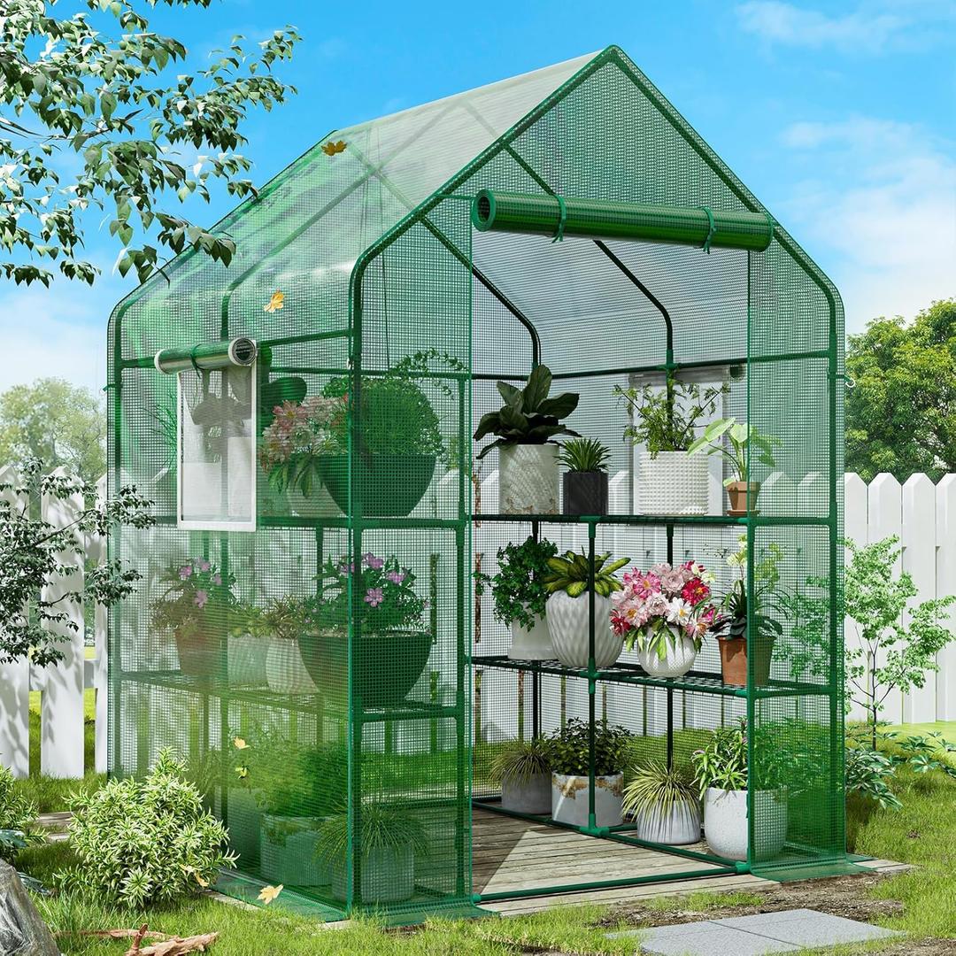 SPECILITE 565678Inch Walk-in Greenhouse, Heavy Duty Small Plant House with Thicken PE Cover and Steel Frame, for Garden, Outdoors, Indoors, Green