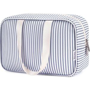Full Size Toiletry Bag Women Large Cosmetic Bag Travel Makeup Bag Organizer Medicine Bag for Toiletries Essentials Accessories (Greyish Blue Stripe, Large)