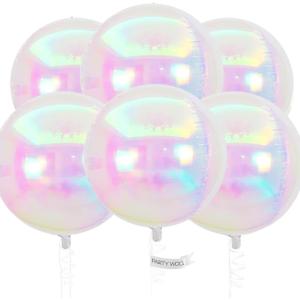 PartyWoo Iridescent Foil Balloons 6pcs 22 Inch Large Round Foil Big Giant 4D Jumbo Inflatable Mirror Ball Mylar Balloons for Wedding Anniversary Birthday Baby Shower Disco Party Decorations