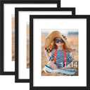 Vittanly 11x14 Picture Frame Set of 3, Display Pictures 8x10 with Mat or 11x14 without Mat for Wall Mounting, Photo Frames for Home Decor, Engineered Wood, Black