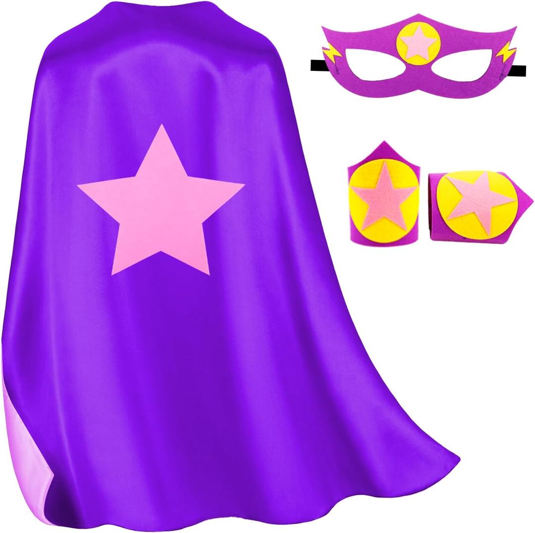 iROLEWIN Kids-Superhero-Cape and Mask for Boys-Girls Super-Hero-Costumes as Toddler Dress-up Toys Christmas Birthday Gifts (Purple Yellow Pink)