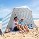 Beach Tent Easy Set Up Canopy Sun Shelter Shade with UPF 50+UV Protection Portable Beach Umbrella Outdoor Sunwall with Sand Pockets for Fishing Backyard Camping(Sea Salt Stripe)