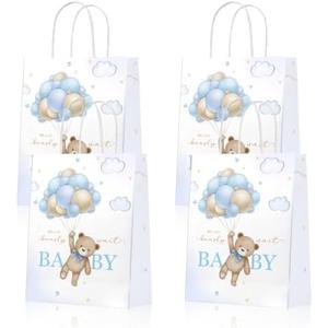 24Pcs Bear Baby Shower Gift Bags Bear Baby Shower Party Supplies We Can Bearly Wait Theme Party Goodie Bags Brown Coffee Blue Treat Bags for Baby Shower Party Decorations