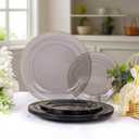 Rubtlamp 60Pcs Black Plastic Plates, Black Disposable Plates With Gold Beaded, Clear Heavy-duty Party Plates, Fancy Plastic Plates Include 30 Dessert Platos, 30 Dinner Platos for Party, Halloween