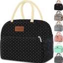 Coobiiya Lunch Bag Women, Lunch Box Lunch Bag for Women Adult Men, Small Leakproof Cute Lunch Tote Large Capacity Reusable Insulated Cooler Lunch Container for Work/Office/Picnic/Travel-Black Polka Dot