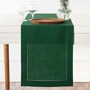 D'Moksha Homes Linen Forest Green Table Runner 108 Inches Long - 100% Pure Linen 14 x 108 Inch Table Runner for Mothers Day, Easter - Classic Hemstitch