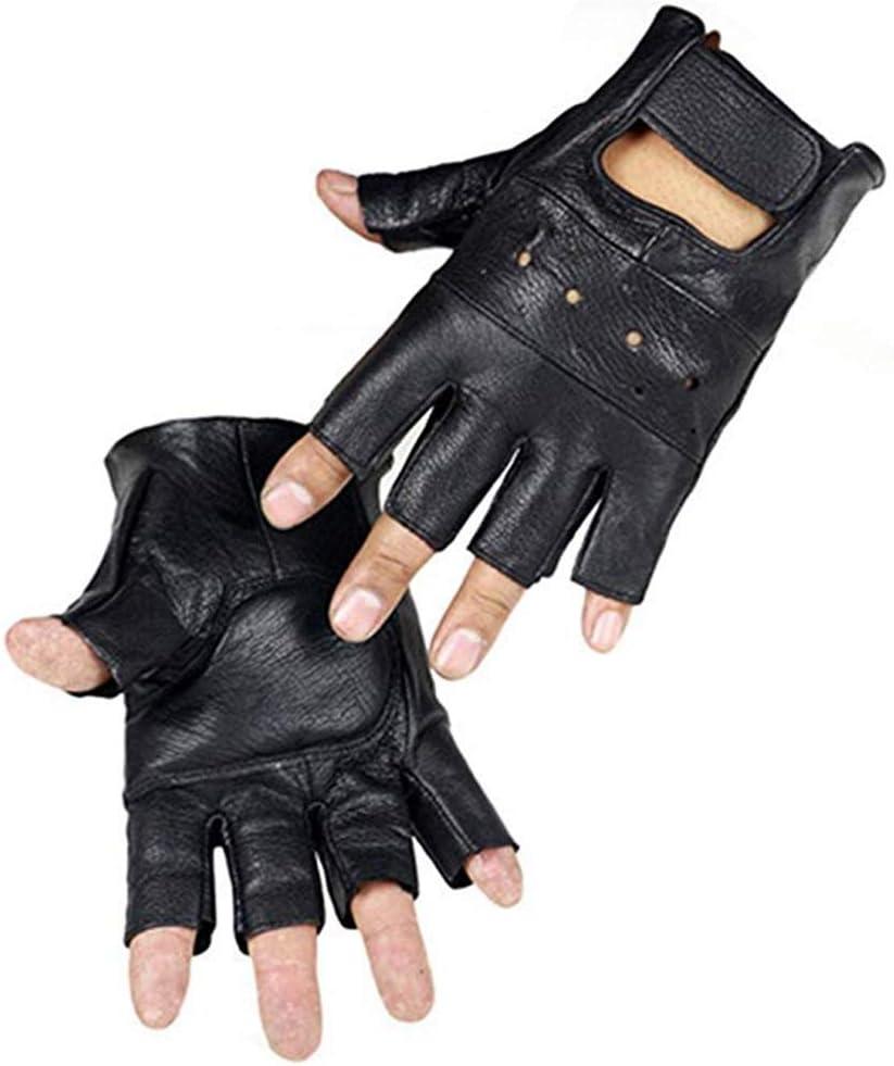 Long Keeper Fingerless Genuine Leather Gloves for Men Half Finger Driving Sport Gloves Black