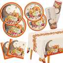 Fall Pumpkin Harvest Party Supply Kit Includes Cornucopia Disposable Paper Dinner Plates, Dessert Plates, Napkins, Cups, and Tablecloth for Thanksgiving Autumn Party Decorations, Serve 25