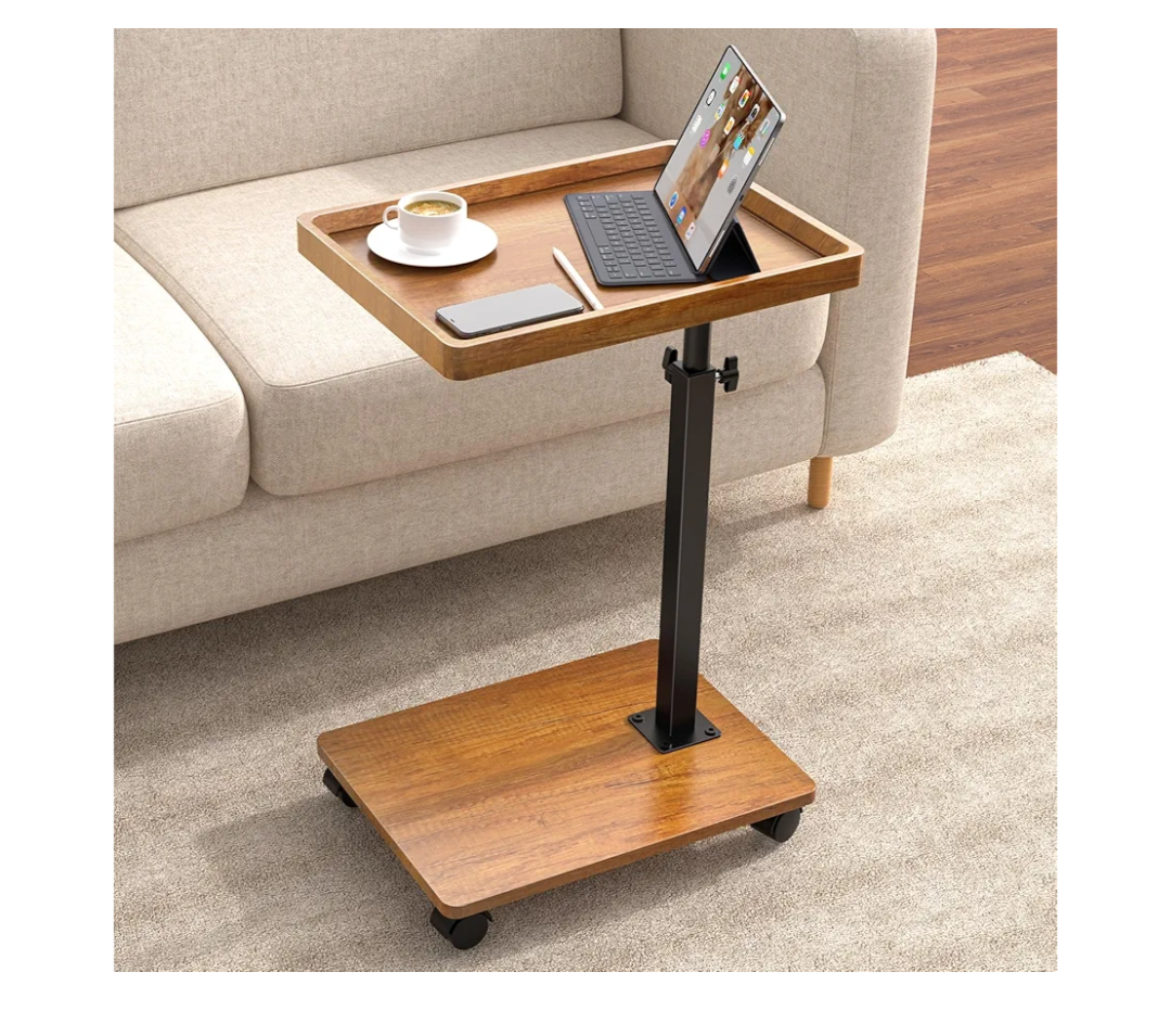 TV Tray Table for Couch  Adjustable Height & 360°Swivel Panel Design，Larger Metal and Wooden Base to Prevent Slipping，Sofa Armrest Tray Table for Eating Laptop Couch Bed Dinner or Small Space