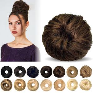 Messy Bun Hair Piece Human Hair, Messy Bun Scrunchie, Updo Hairpieces Donut, Hairpiece for Women (Chocolate Brown) (4 Inch)