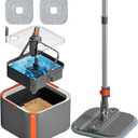 KZKR Upgraded Spin Mop and Bucket Set, Separate Clean and Dirty Water System, 360 Foldable Square Mop Bucket Head with Washable Microfiber Mop Pad, Detachable Bucket for Home Floor Cleaning (2.0 Mop Bucket Set with 2 Pads)