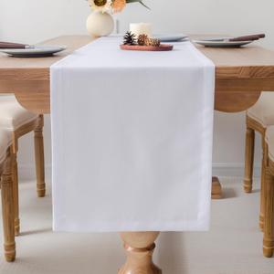 Farmhouse White Table Runner 72 Inches Long Polyester Fabric Washable Rustic Table Runners Decorative Solid Color Table Scarf for Dresser Dining Party Wedding Camping 14x72 Inchs