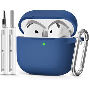 for AirPods 4 Case 2024 Come with Cleaner Kit,Soft Silicone Protective Cover for Apple AirPods 4th Generation Cases with Keychain,Compatible with AirPod 4 Case for Women Men-Midnight Blue