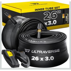 Ultraverse 20x4.0, 24x4.0, 26x4.0, 20x3.0, 26x3.0 Inner Tube Set with Schrader Valve-Ideal for Mountain Bikes & E-Bikes with 20/26-Inch Fat Tires-Durable & Reliable Performance 2 Pack with Tire Levers