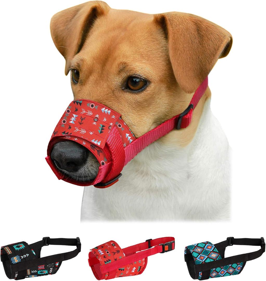 CollarDirect Dog Muzzle - Adjustable Soft Breathable Tribal Nylon Dog Mouth Guard Cover for Small, Medium and Large Dogs, Anti Chewing, Barking & Biting (Pattern 1; S)