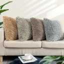 2 x TOONOW Set of 2 Decorative Throw Pillow Covers 18x18,Fluffy Pillow CoversLuxury Faux Fur Sofa Pillow Covers for Sofa Couch Living Room Bedroom, No Pillow Insert (Camel)