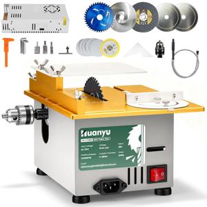 Huanyu Mini Table Saw 300W Precision Liftable Blade Hobby Saws Woodcrafts 1.14" Cut Depth Multifunctional Cutting Polishing Portable Electric Small Table Saw for DIY Woodworking Model Making