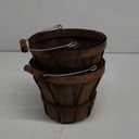 Tatuo 2 Pcs Round Wooden Apple Baskets with Handle Wood Strawberry Buckets Food Service Baskets Fall Harvest Basket Easter Basket for Garden Home Party Supplies Vegetables Fruits(Dark Brown)