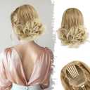 BARSDAR Short Blonde Ponytail Extension - 10 Inch Wavy Drawstring Ponytail Hair Extensions for Women - Synthetic Comb Clip in Ponytail Hairpieces Fake Pony Tails - Mixed Blonde & Bleach Tips