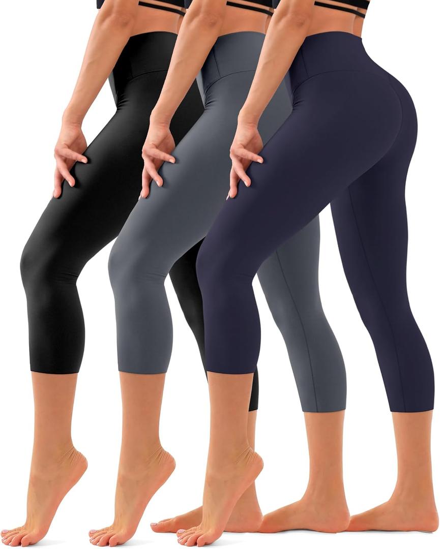 Hmuuo 3 Pack Leggings for Women High Waisted Tummy Control No See-Through Yoga Pants Workout Running Leggings (XX-Large, 14a Black/Gray/Navy)