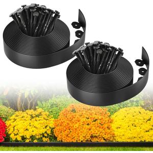 MIXC Garden Edging Border, 66FT 2 Inch Tall Plastic Landscape Edging with 100 Stakes, Flexible Tool-Free Lawn Border for Yard, Flower Bed & Landscaping (black)